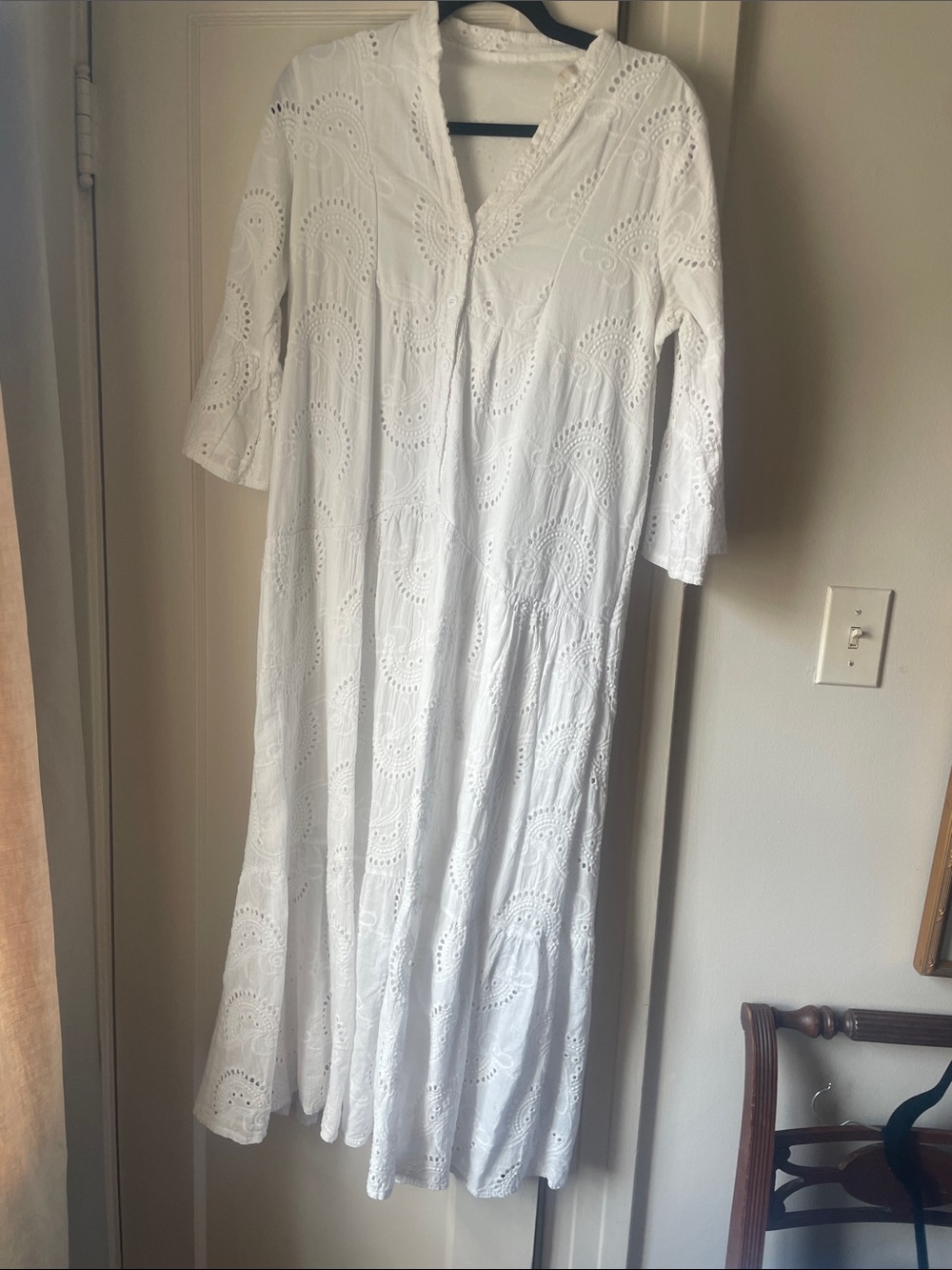 White Eyelet Midi Dress - Elegant Women's Dress